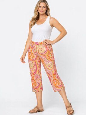 Bushwacker Boho Psychedelic Paisley Capri Pants Sz 10 Retro Y2K Festival Vibes